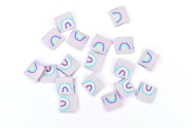 10 Weblabels klein Rainbow taupe hell/bunt