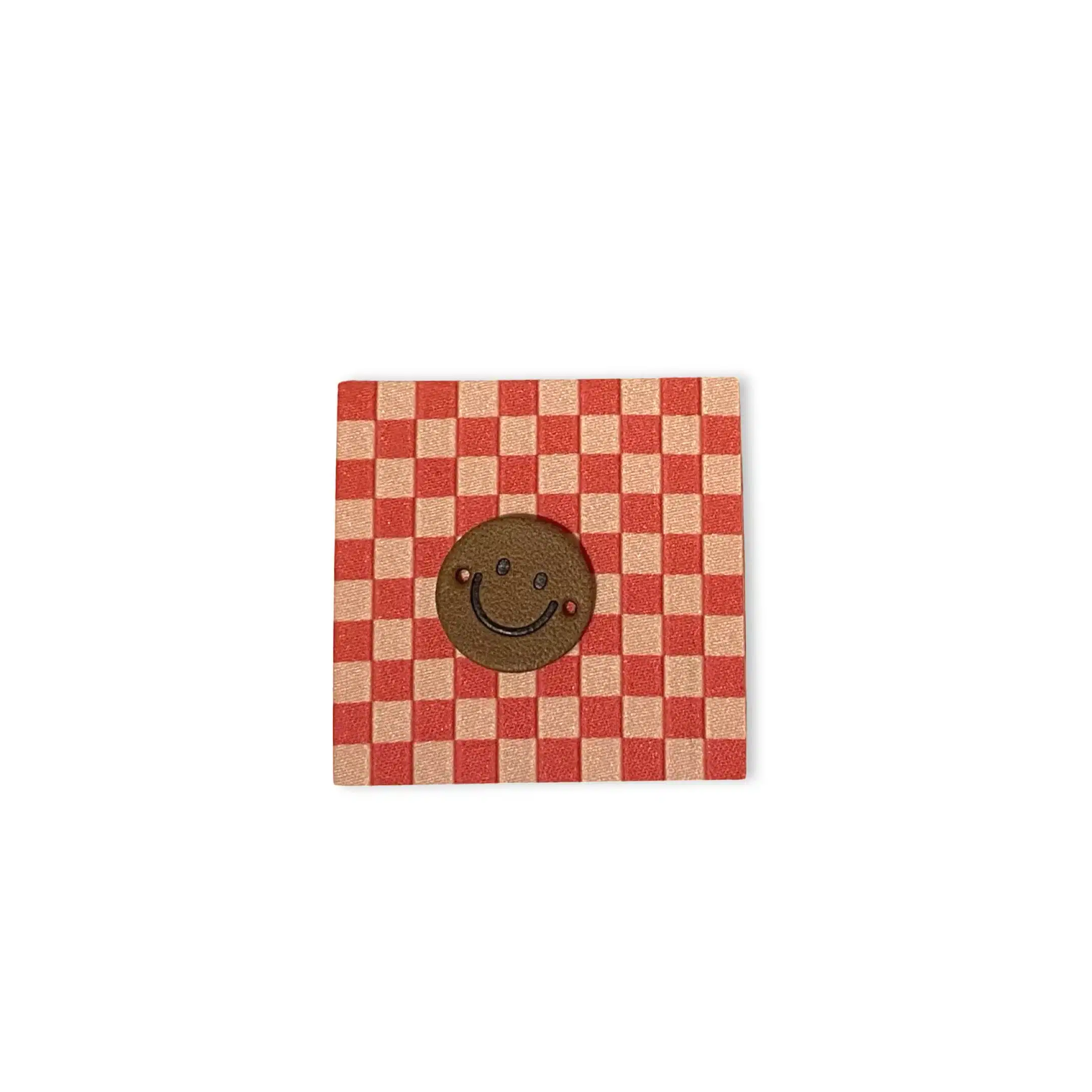 1Set Iron-on Lederlabel Mini "Smiley" und Iron-on Weblabel "Karo pink"