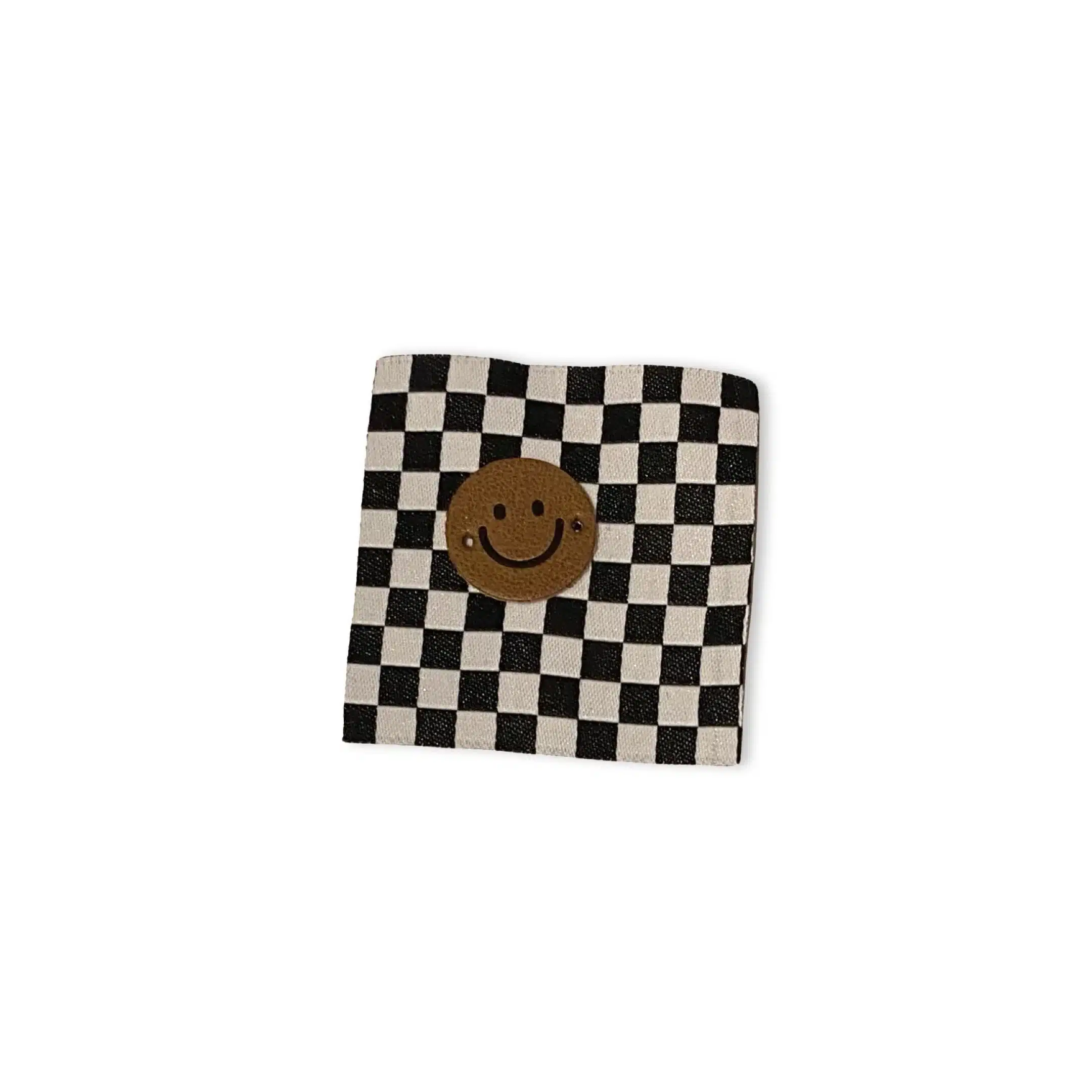 1Set Iron-on Lederlabel Mini "Smiley" und Weblabel "Karo schwarz"