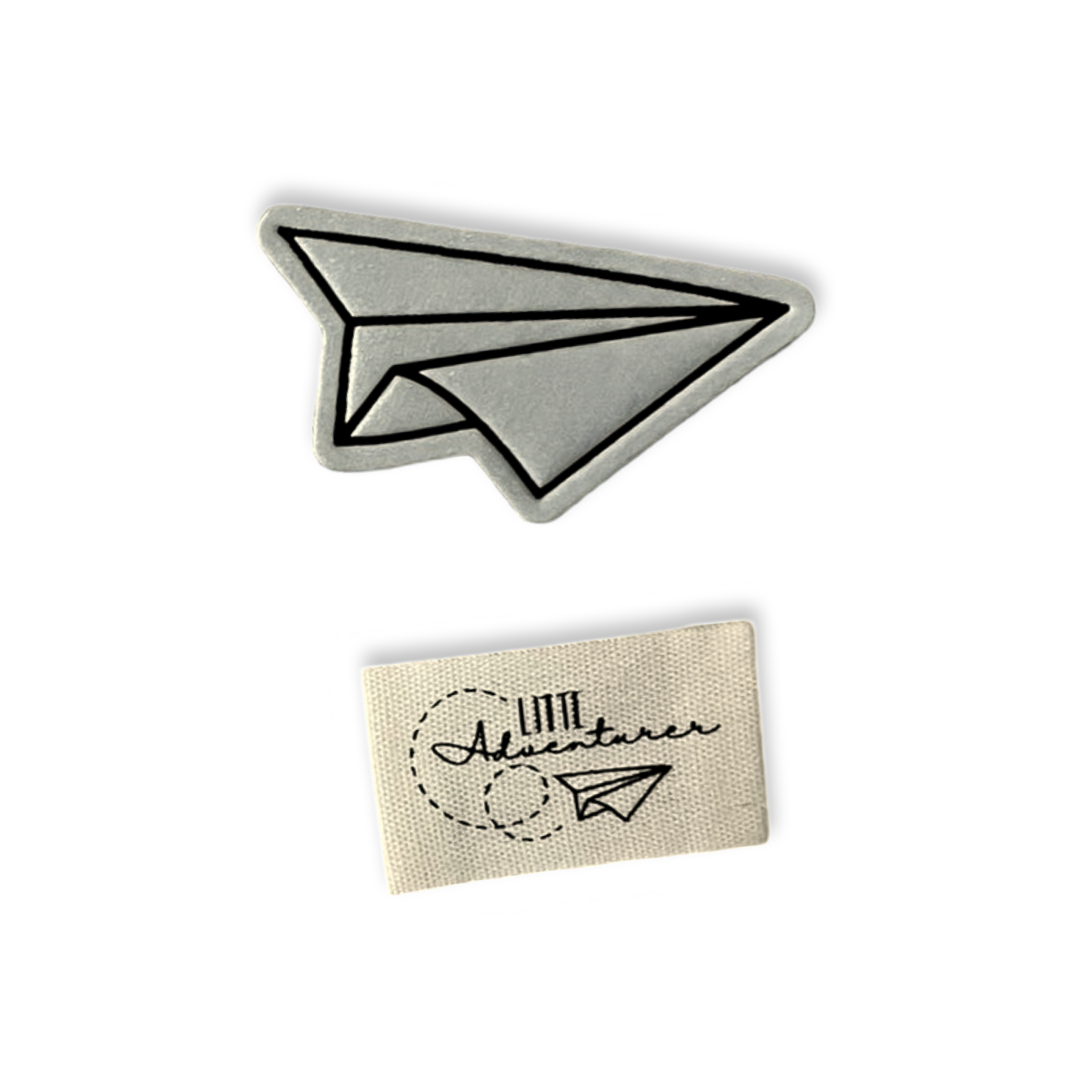 1Set Baumwoll Label "little adventurer" und Iron-on Reflektorlabel "Papierflieger"