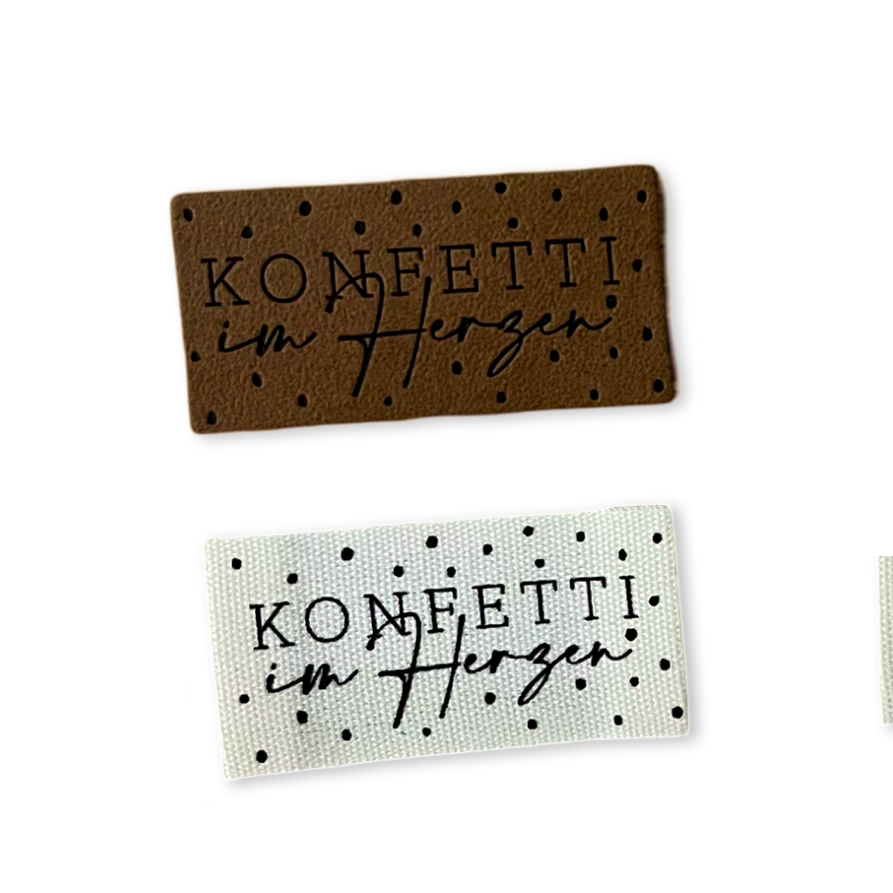1Set Iron-on Lederlabel "Konfetti im Herzen" und IronBaumwoll-Label "Konfetti im Herzen"