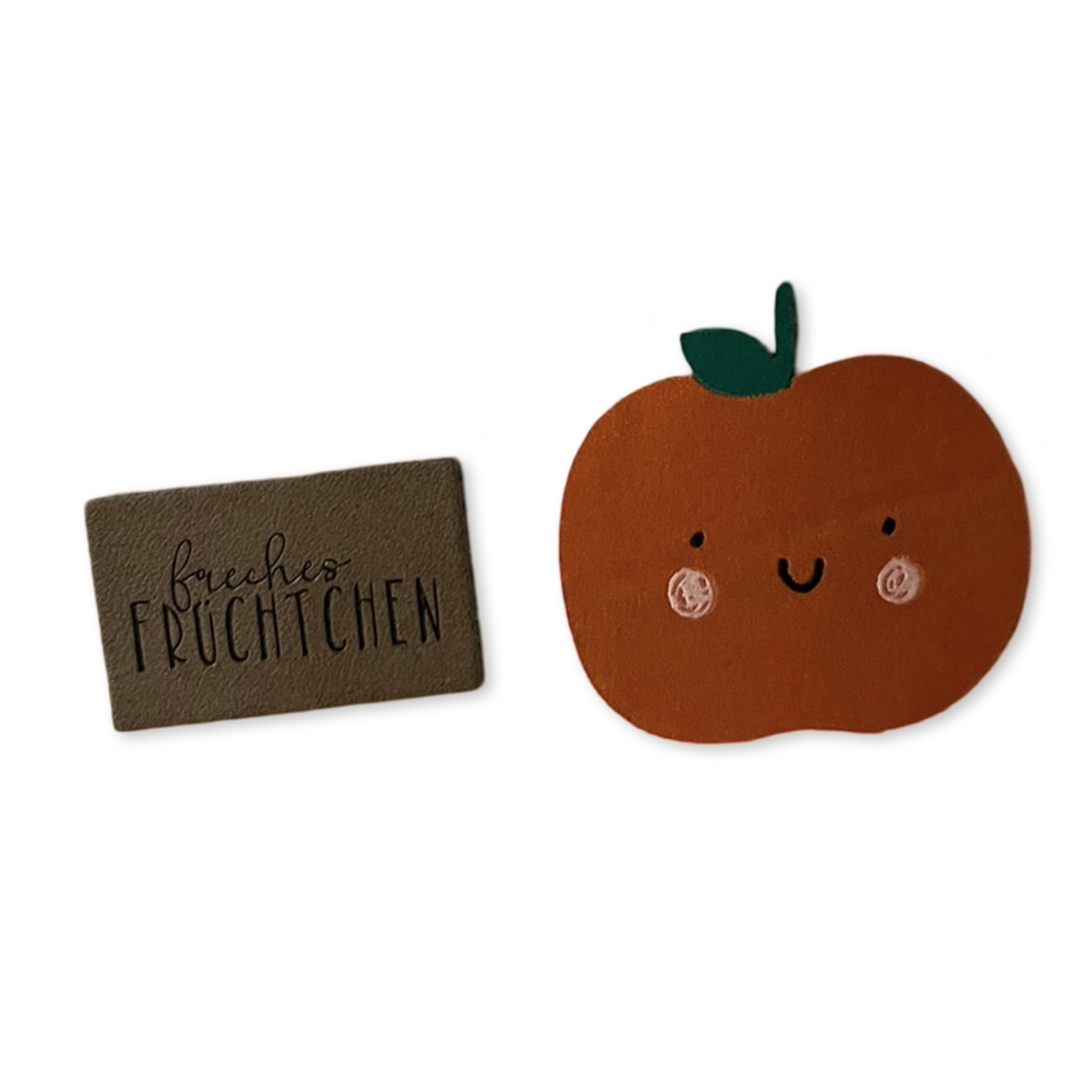 1Set Iron-on Lederlabel "Freches Früchtchen" und Iron-on Weblabel "Apfel"