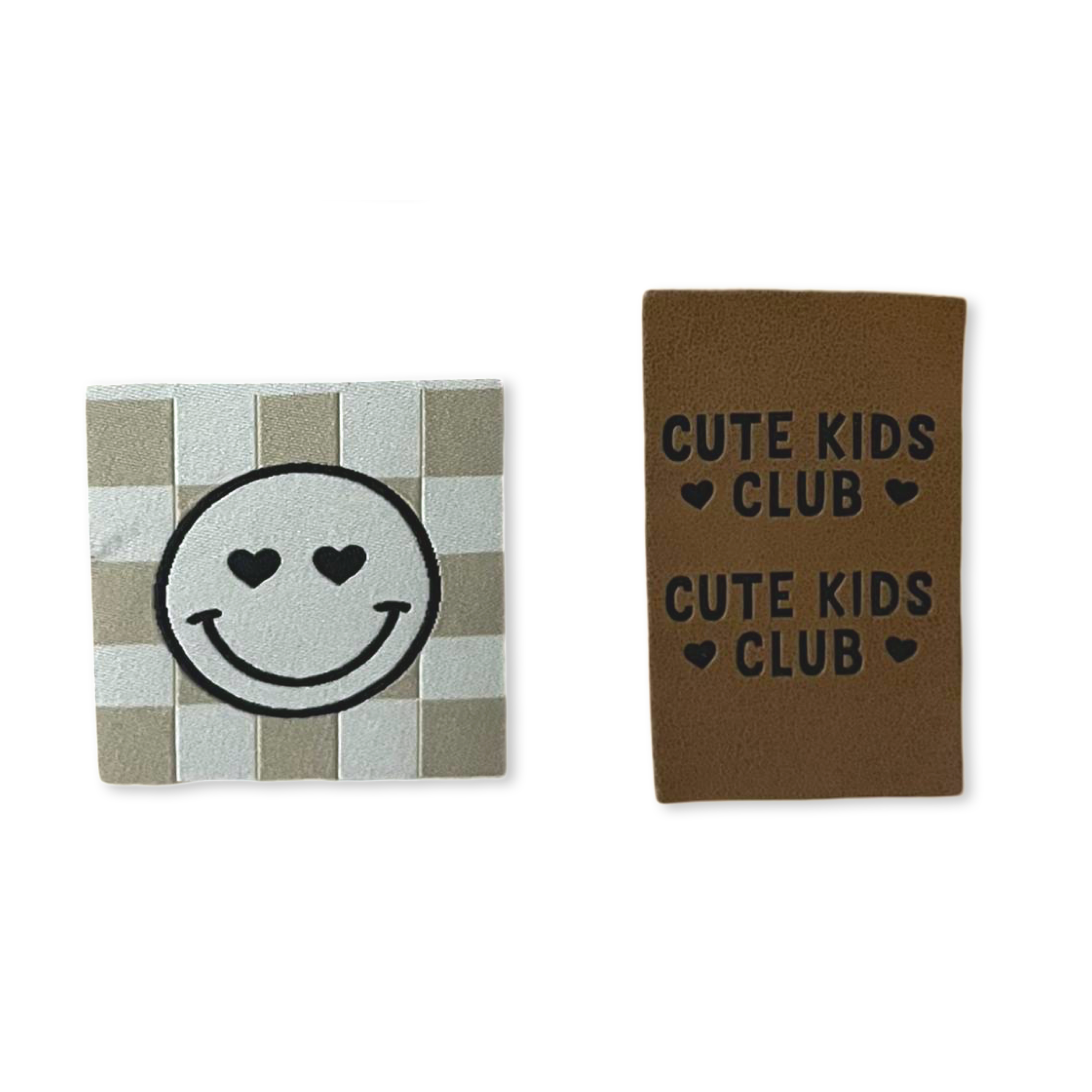 1Set Iron-on Lederlabel "Cute kids club" und Iron-on Weblabel "Smiley Herz check"