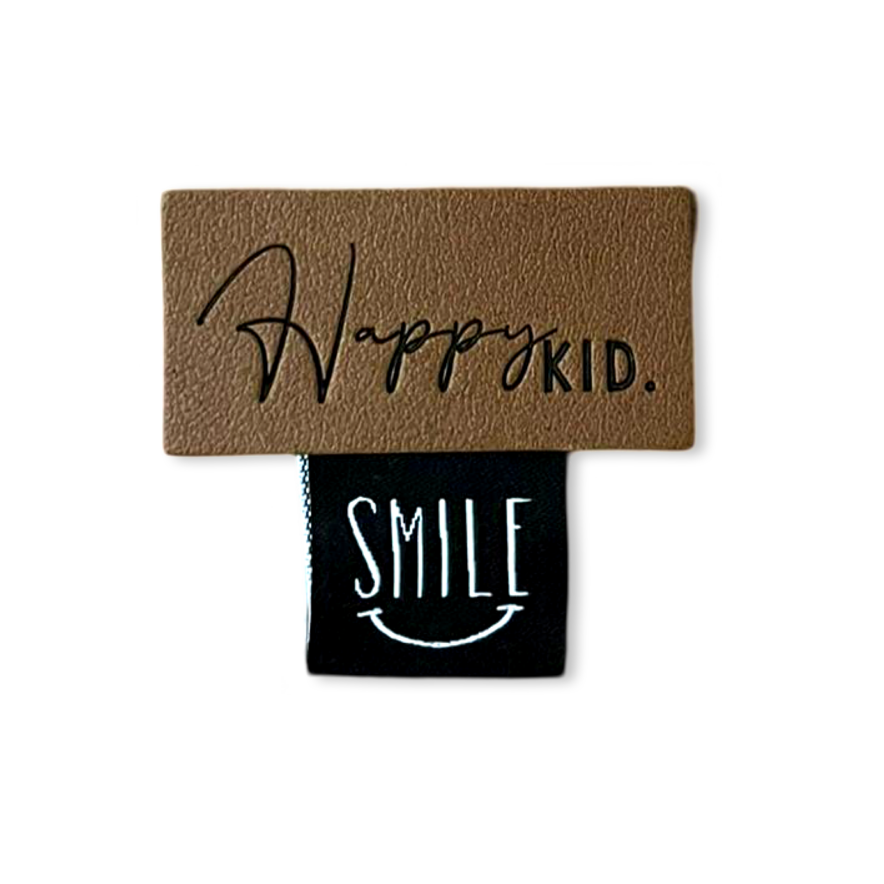 1Set Iron-on Lederlabel "Happy Kid" und Weblabel "smile"