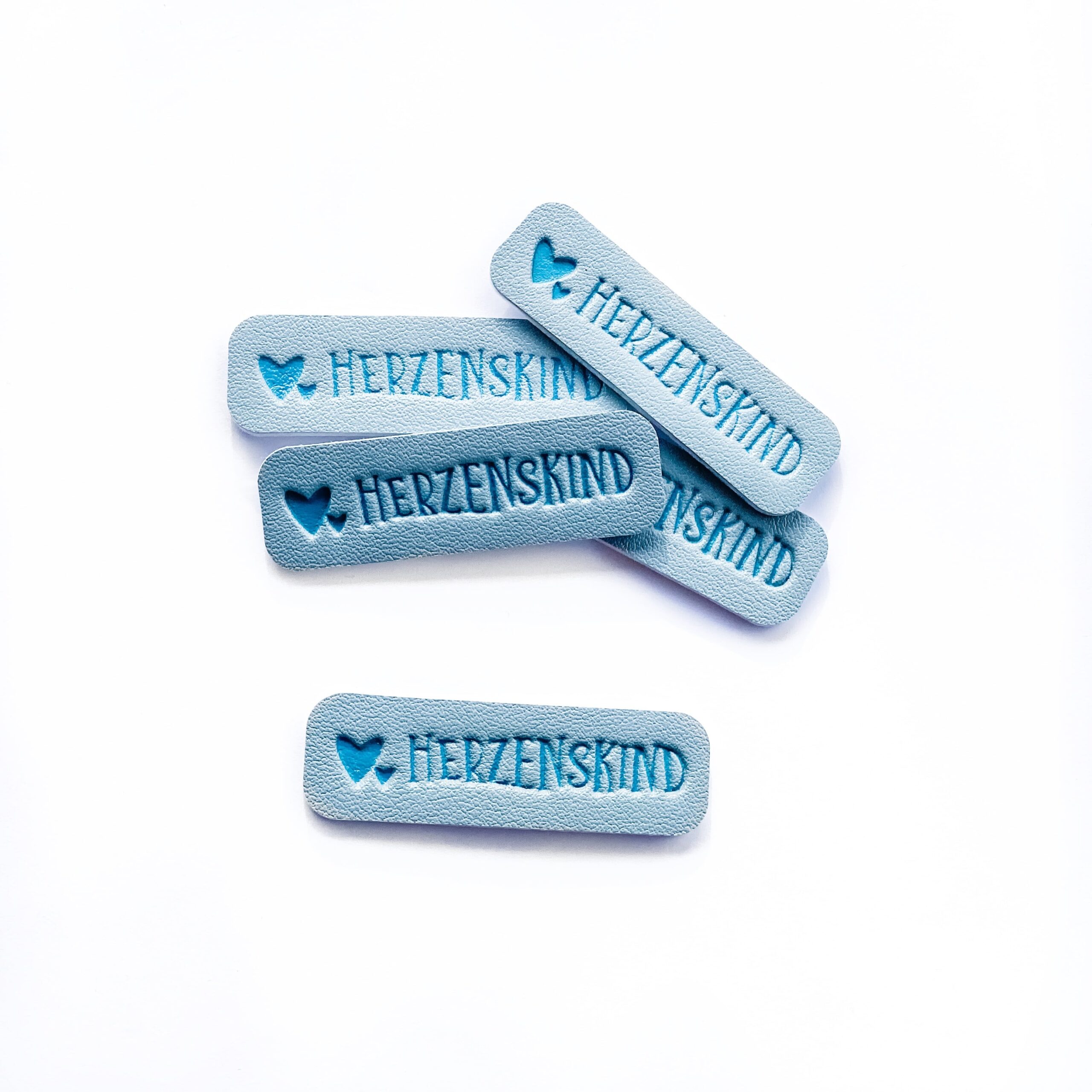 Kunstlederlabels "Herzenskind" blau 5Stk.