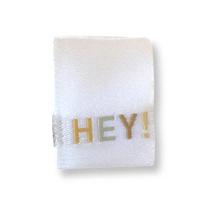 Weblabel weiß mit der Aufschrift Hey