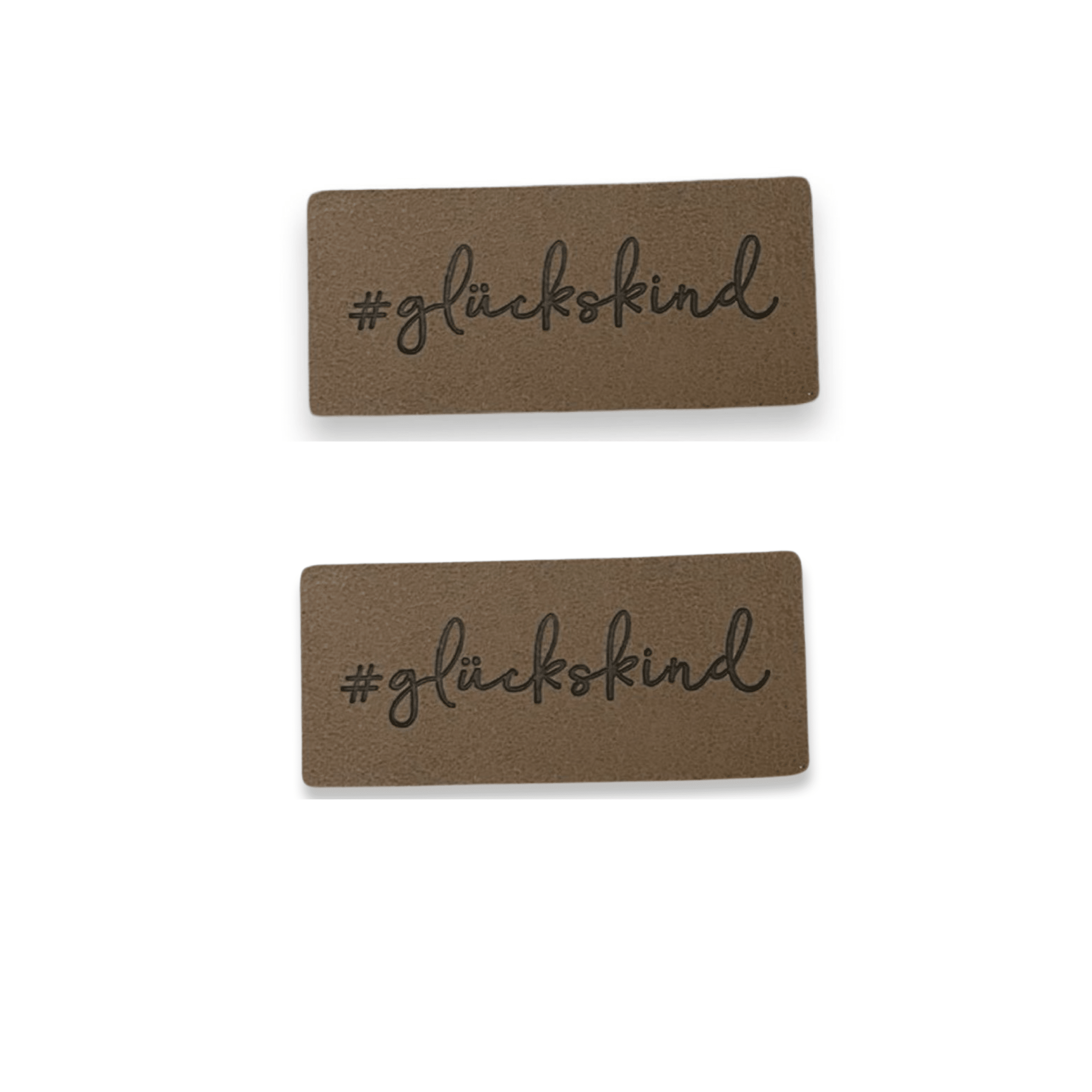 2 Aufnäher Iron-on Kunstlederlabel "#glücklich"