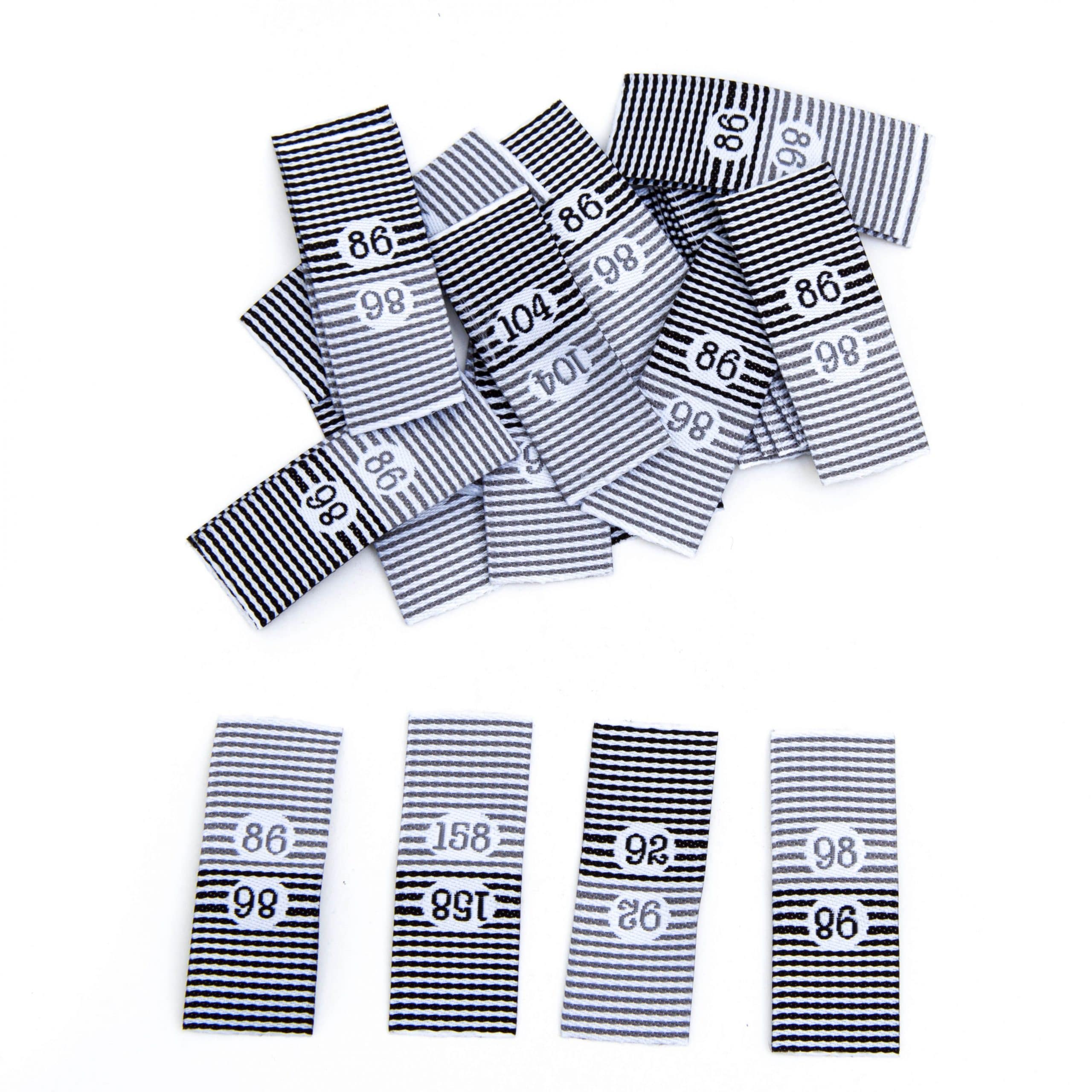 Größenetiketten zum Einnähen gestreift schwarz/grau