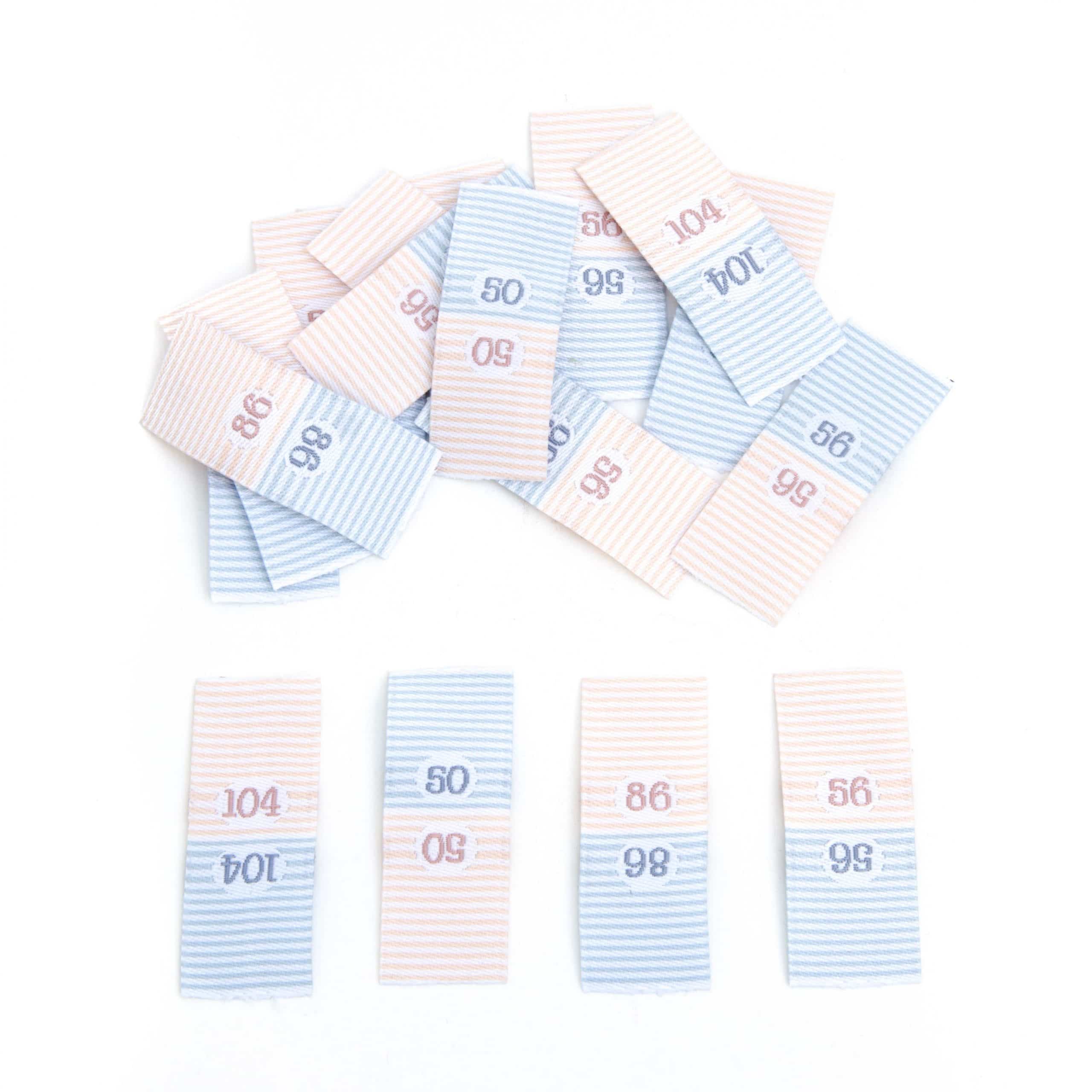 Größenetiketten zum Einnähen gestreift hellblau/hellrosa