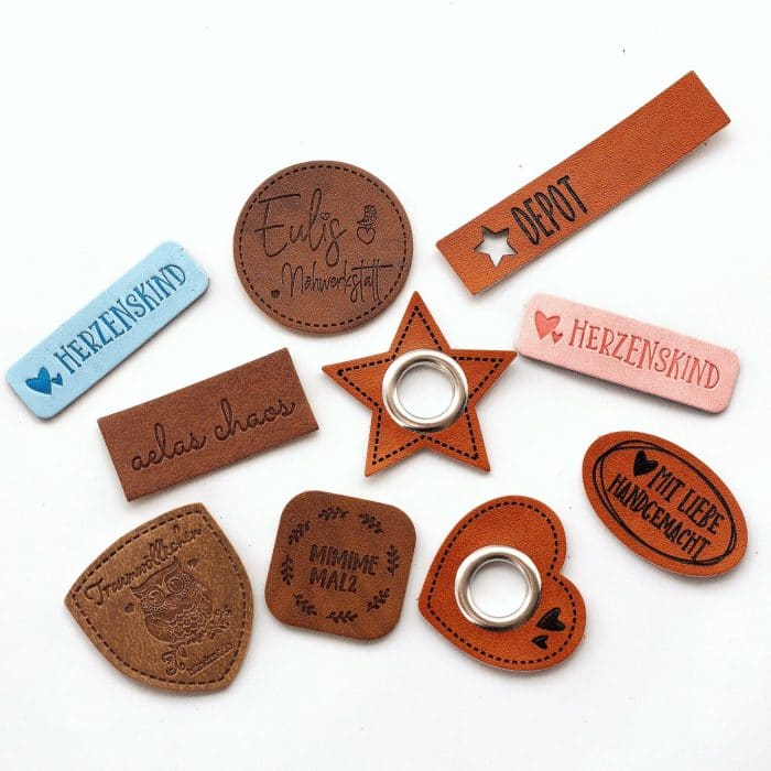Personalisierte Kunstlederlabels und Pflegehinweisetiketten Starterset