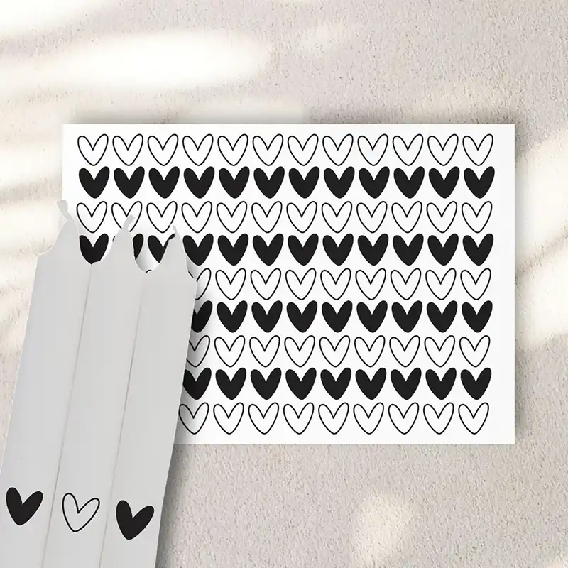 Bogen Kerzentattoos weiße und schwarze Herzen A5.