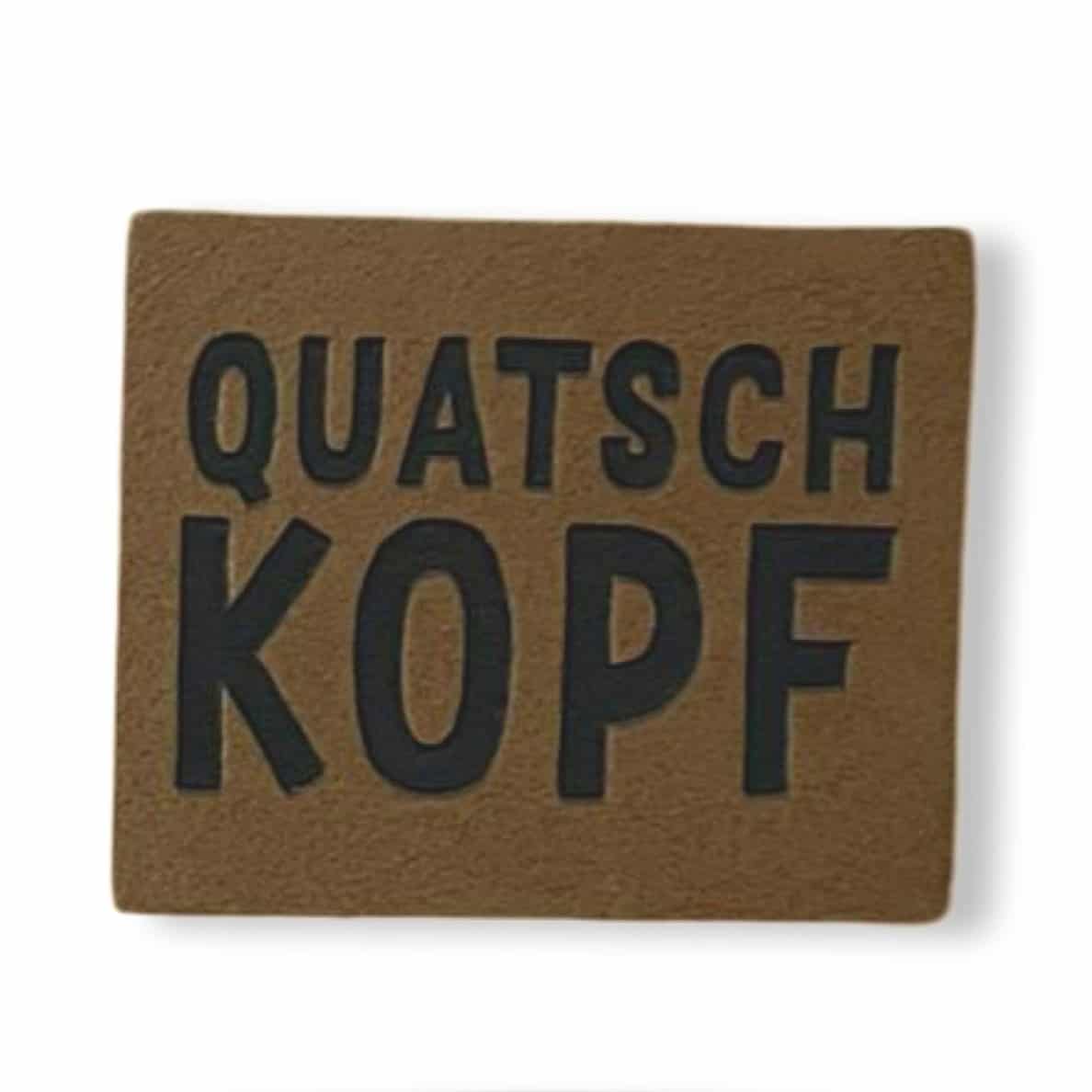 2 Aufnäher Iron-on Kunstlederlabel "Quatschkopf"